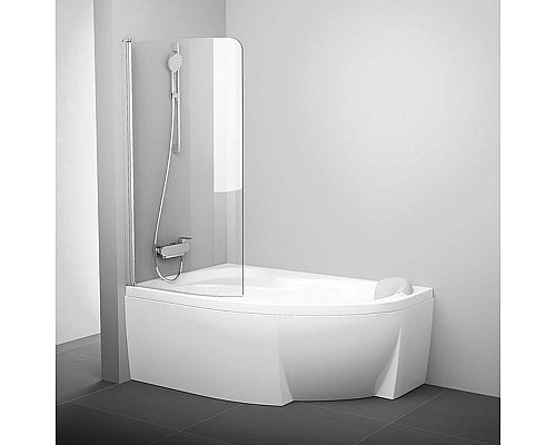 Приобрести Шторка на ванну Ravak Chrome CVSK1 Rosa 160/170 L 7QLS0U00Y1 профиль Сатин стекло Transparent в магазине сантехники Santeh-Crystal.ru