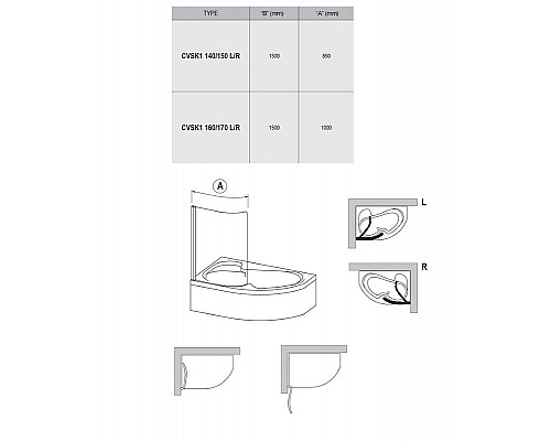 Заказать Шторка на ванну Ravak Chrome CVSK1 Rosa 160/170 R 7QRS0U00Y1 профиль Сатин стекло Transparent в магазине сантехники Santeh-Crystal.ru