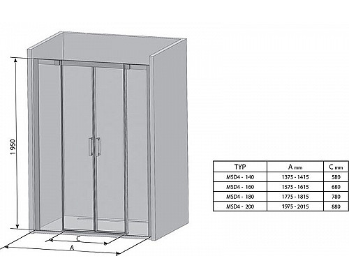 Заказать Душевая дверь Ravak Matrix MSD4-140 0WKM0C00Z1 профиль Хром стекло Transparent в магазине сантехники Santeh-Crystal.ru
