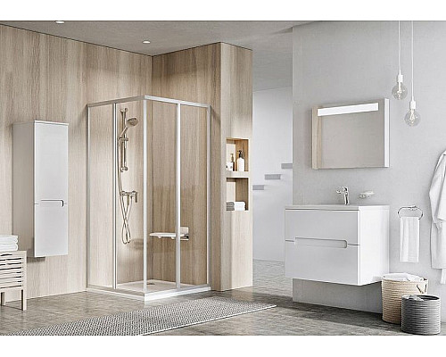 Купить Душевая дверь Ravak Supernova SRV2-80 S 14V40U02Z1 профиль Сатин стекло Transparent в магазине сантехники Santeh-Crystal.ru