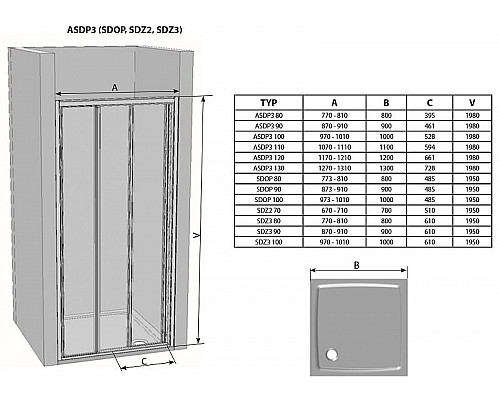 Заказать Душевая дверь Ravak Supernova ASDP3-100 00VA03R2Z1 профиль Черный стекло Transparent в магазине сантехники Santeh-Crystal.ru