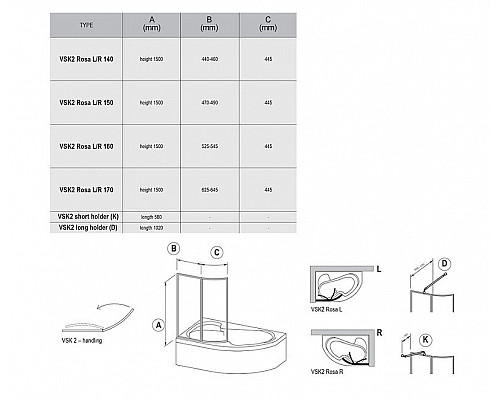 Заказать Шторка на ванну Ravak Supernova VSK2 Rosa 140 R 76P7010041 профиль Белый витраж пластик Rain в магазине сантехники Santeh-Crystal.ru