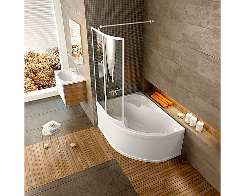 Купить Шторка на ванну Ravak Supernova VSK2 Rosa 140 L 76L70100Z1 профиль Белый стекло Transparent в магазине сантехники Santeh-Crystal.ru