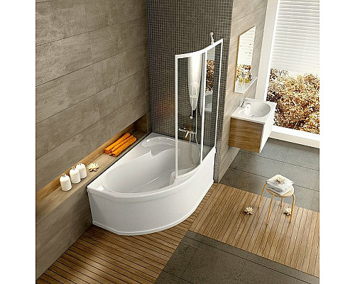 Заказать Шторка на ванну Ravak Supernova VSK2 Rosa 140 R 76P70100Z1 профиль Белый стекло Transparent в магазине сантехники Santeh-Crystal.ru