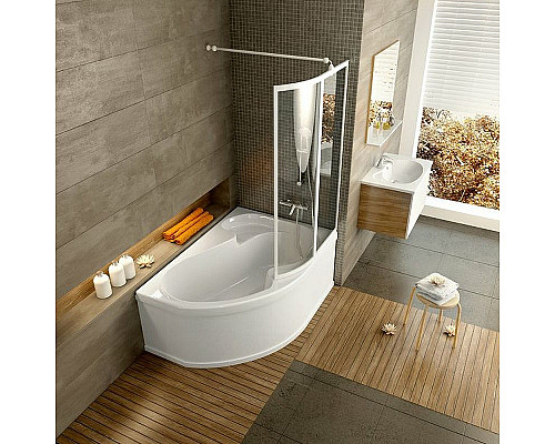 Купить Шторка на ванну Ravak Supernova VSK2 Rosa 150 R 76P80100Z1 профиль Белый стекло Transparent в магазине сантехники Santeh-Crystal.ru