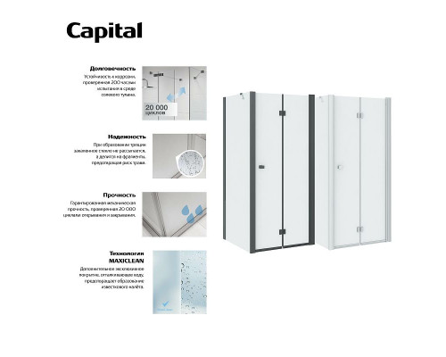 Купить Душевая дверь Roca Capital 90 M4509016M профиль Черный стекло прозрачное в магазине сантехники Santeh-Crystal.ru