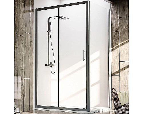 Купить Душевой уголок Veconi Rovigo RV-072B 150x70 RV072B-15070-01-C4 профиль Черный матовый стекло прозрачное в магазине сантехники Santeh-Crystal.ru