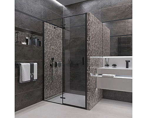 Приобрести Душевая дверь Veconi Vianno VN-73B 120 VN73B-120-01-C4 профиль Черный матовый стекло прозрачное в магазине сантехники Santeh-Crystal.ru