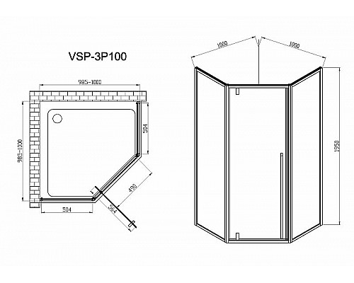 Заказать Душевой уголок Vincea Penta 100х100 VSP-3P100CL профиль Хром стекло прозрачное в магазине сантехники Santeh-Crystal.ru