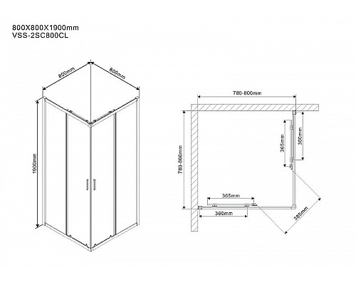Купить Душевой уголок Vincea Scala 80х80 VSS-2SC800CL профиль Хром стекло прозрачное в магазине сантехники Santeh-Crystal.ru