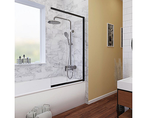 Купить Шторка на ванну WasserKRAFT Dill 100 61S02-100WS профиль Черный стекло прозрачное в магазине сантехники Santeh-Crystal.ru