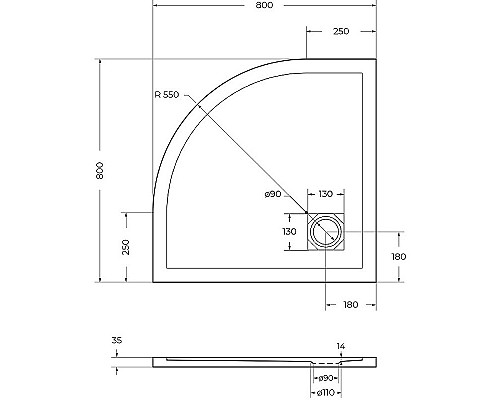 Душевой поддон из искусственного камня BelBagno Uno 80x80 TRAY-MR-UNO-R-80-550-35-W-CR Белый