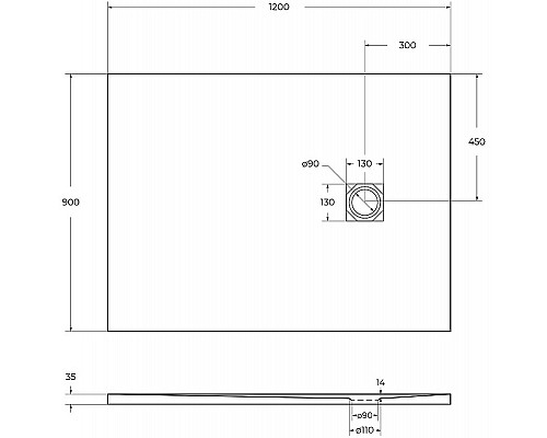 Душевой поддон из искусственного камня BelBagno Uno 120x90 TRAY-MR-UNO-AH-120/90-35-NERO-CR Черный матовый