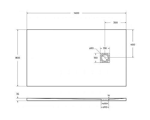 Душевой поддон из искусственного камня BelBagno Uno 140x80 TRAY-MR-UNO-AH-140/80-35-W-CR Белый