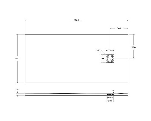 Душевой поддон из искусственного камня BelBagno Uno 170x80 TRAY-MR-UNO-AH-170/80-35-W-CR Белый