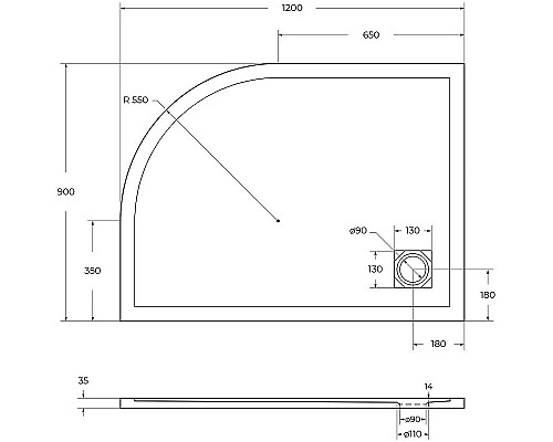 Душевой поддон из искусственного камня BelBagno Uno 120x90 L TRAY-MR-UNO-RH-120/90-550-35-W-L-CR Белый