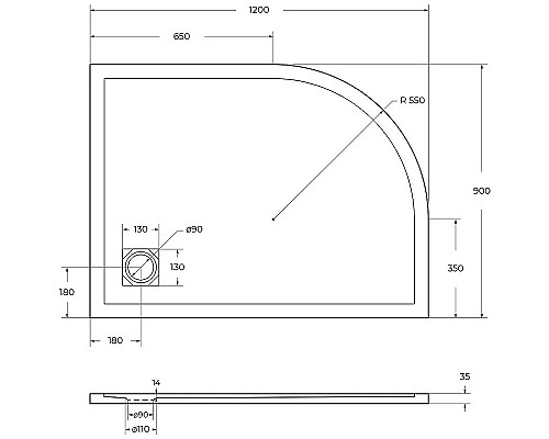 Душевой поддон из искусственного камня BelBagno Uno 120x90 R TRAY-MR-UNO-RH-120/90-550-35-W-R-CR Белый