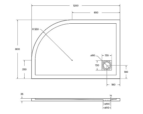 Душевой поддон из искусственного камня BelBagno Uno 120x80 L TRAY-MR-UNO-RH-120/80-550-35-W-L-CR Белый