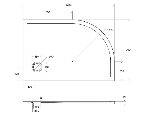Душевой поддон из искусственного камня BelBagno Uno 120x80 R TRAY-MR-UNO-RH-120/80-550-35-W-R-CR Белый