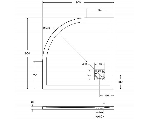 Душевой поддон из искусственного камня BelBagno Uno 90x90 TRAY-MR-UNO-R-90-550-35-W-CR Белый