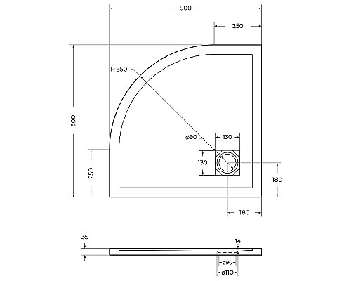 Душевой поддон из искусственного камня BelBagno Uno 80x80 TRAY-MR-UNO-R-80-550-35-W Белый