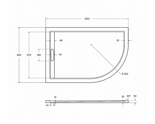 Душевой поддон из искусственного камня Cezares Tray AS 120x80 L TRAY-AS-RH-120/80-30-W-L Белый