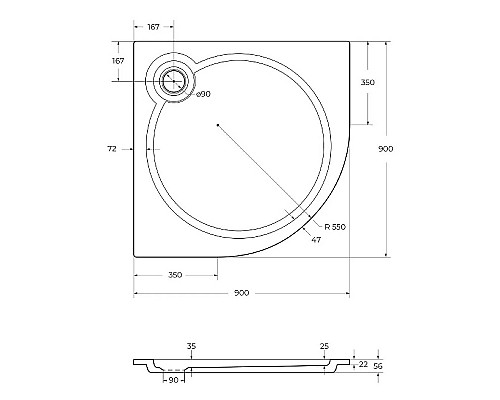 Душевой поддон из искусственного камня Cezares Tray S 90x90 TRAY-S-R-90-550-56-W Белый