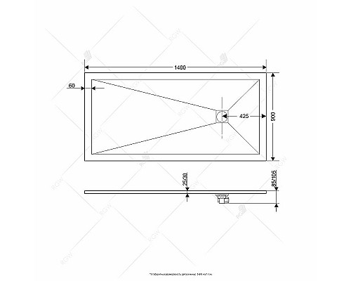 Приобрести Душевой поддон из искусственного камня RGW STT ST-0149G 90x140x2,5 Серый в магазине сантехники Santeh-Crystal.ru