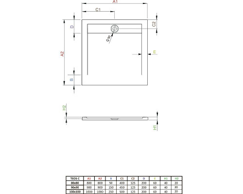 Купить Душевой поддон из искусственного камня Radaway Teos C 90x90 HTC9090-64 Антрацит в магазине сантехники Santeh-Crystal.ru