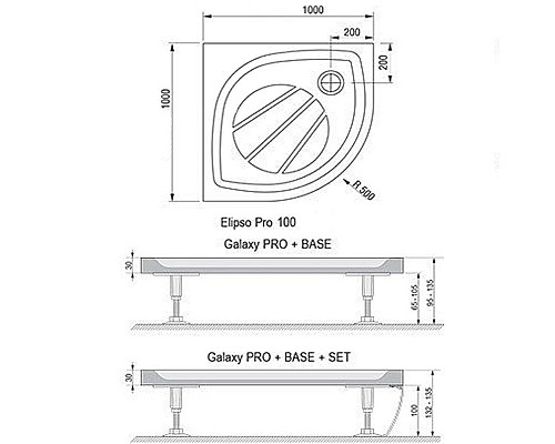 Приобрести Душевой поддон из искусственного камня Ravak Elipso Pro 100х100 XA23AA01010 Белый в магазине сантехники Santeh-Crystal.ru