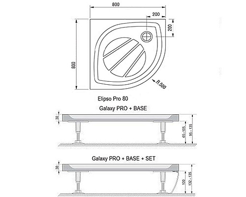 Купить Душевой поддон из искусственного камня Ravak Elipso Pro 80х80 XA234401010 Белый в магазине сантехники Santeh-Crystal.ru
