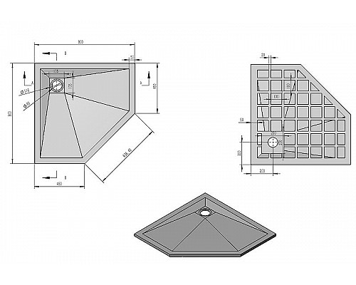 Купить Душевой поддон из искусственного камня Vincea 90x90 VST-4SP9090A Антрацит в магазине сантехники Santeh-Crystal.ru