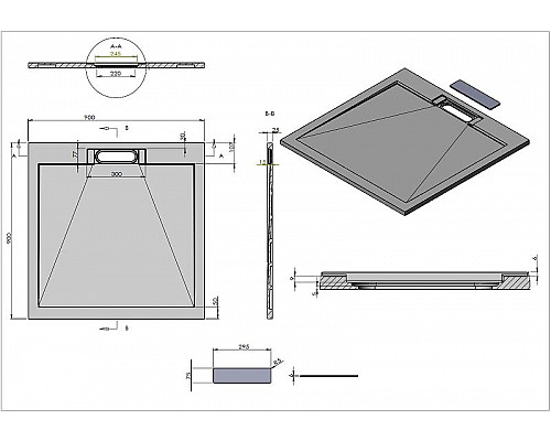 Заказать Душевой поддон из искусственного камня Vincea 90х90 VST-4SRL9090G Серый в магазине сантехники Santeh-Crystal.ru