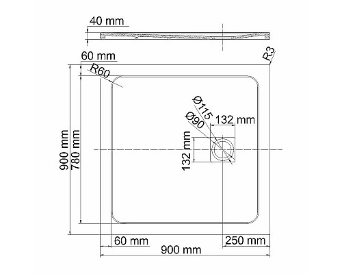 Приобрести Душевой поддон из искусственного камня WasserKRAFT Rhin 90x90 44T03 Белый матовый в магазине сантехники Santeh-Crystal.ru