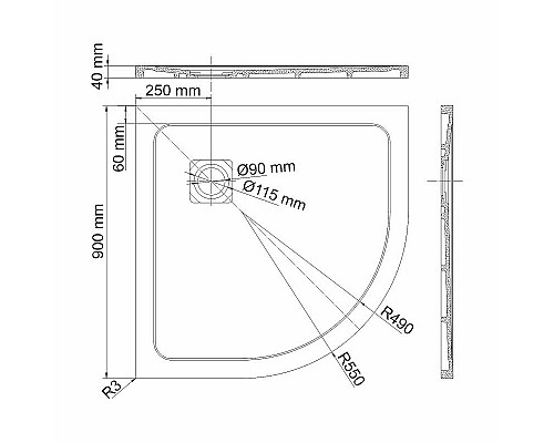 Купить Душевой поддон из искусственного камня WasserKRAFT Rhin 90x90 44T01 Белый матовый в магазине сантехники Santeh-Crystal.ru