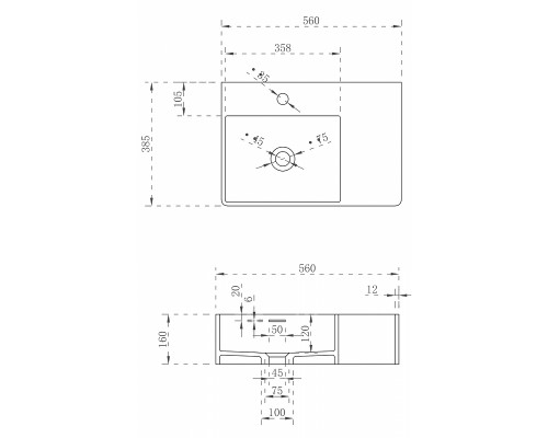 Раковина Abber Stein 56 L AS2644 L Белая матовая