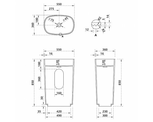 Раковина Abber Stein 55 AS2502-H Белая матовая