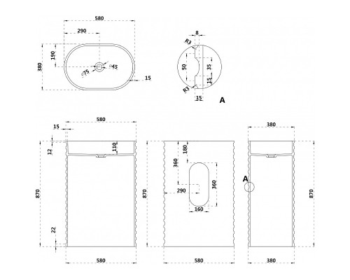 Раковина Abber Stein 58 AS2550-H Белая матовая