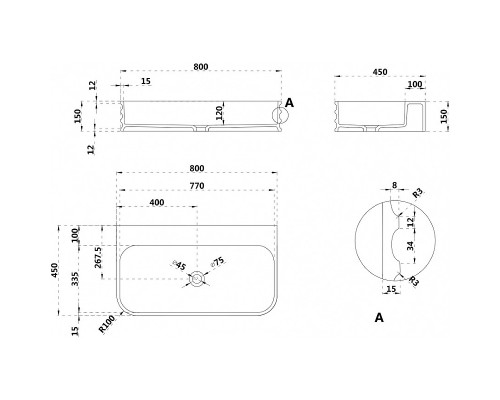 Раковина Abber Stein 80 AS2651-0.8 Белая матовая