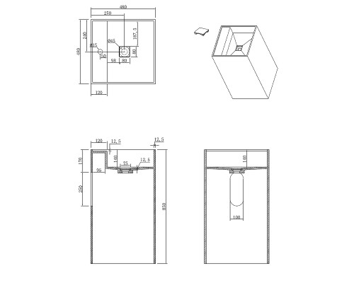 Раковина напольная Boheme Cube 48 802-GR цвет Серый мрамор