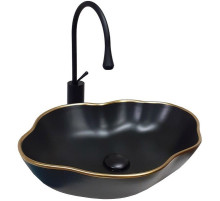 Комплект раковины-чаши Bronze de Luxe 50 1395 со смесителем Scandi 9015B Черная с золотым ободом