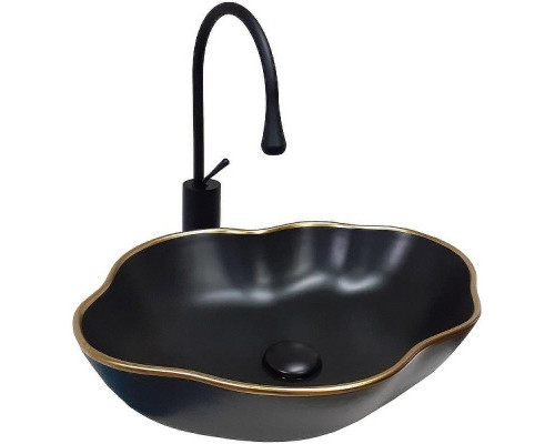 Раковина накладная Bronze de Luxe 50 1395 со смесителем Сканди 9015B Черная с золотым ободом