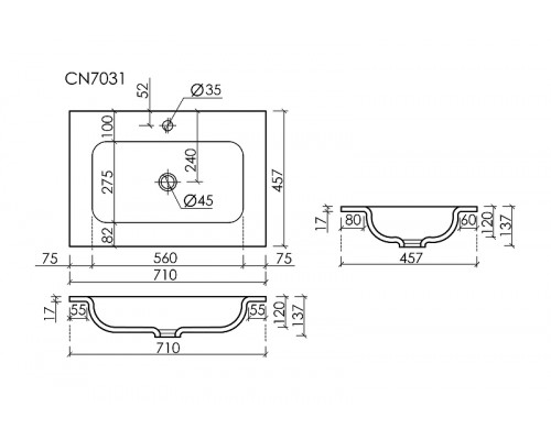 Раковина Ceramicanova Grace 71 CN7031 цвет Белый