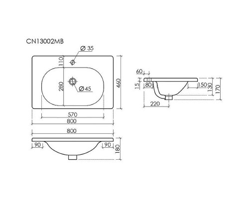 Раковина Ceramicanova Sabo 80 CN13002MB Черная матовая