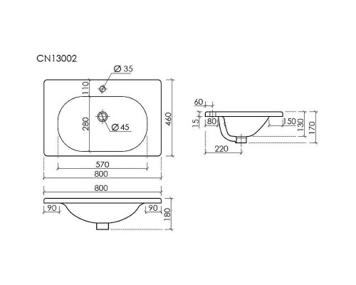 Раковина Ceramicanova Sabo 80 CN13002 Белая