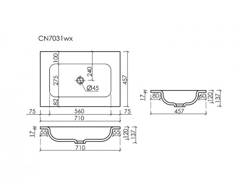 Раковина встраиваемая сверху Ceramicanova Grace 70 CN7031wx цвет Белый