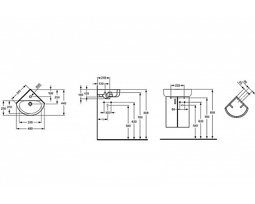 Купить Раковина Ideal Standard Connect Space Arc 45 E793101 Euro White в магазине сантехники Santeh-Crystal.ru