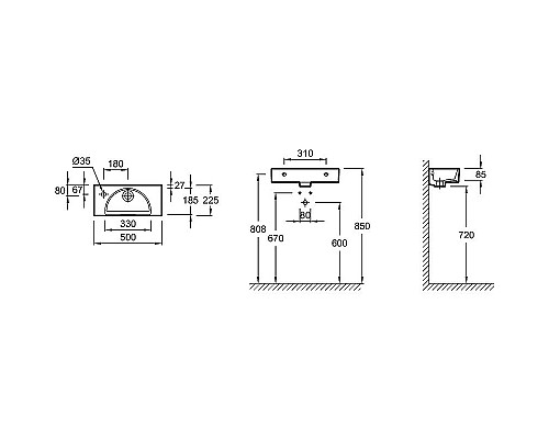 Купить Раковина Jacob Delafon Odeon Rive Gauche 50 R EGO112-56-00 Белая в магазине сантехники Santeh-Crystal.ru