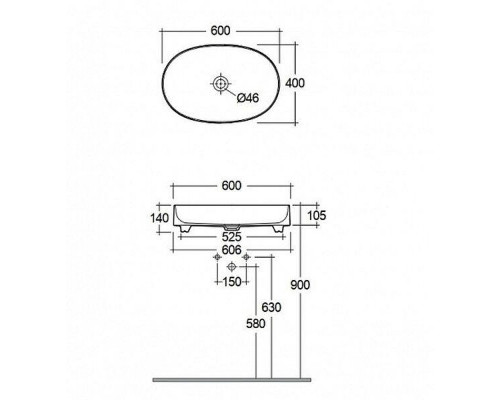 Раковина накладная Kludi Resa O 60 58CW2039 цвет Черный матовый