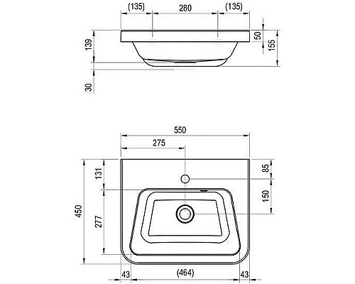 Купить Раковина Ravak 10° 55 XJI01155000 Белая в магазине сантехники Santeh-Crystal.ru